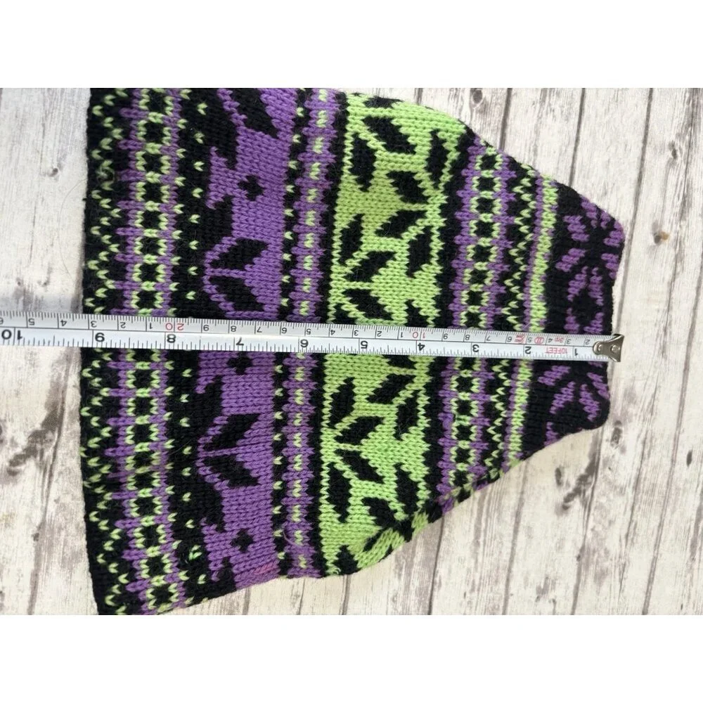 Vintage‎ Smiley Wool Knit  Hat Made in USA Geo Geometric Print Green Purple
